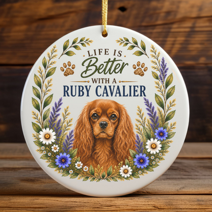 Ruby Cavalier Ornament, Cavalier King Charles Spaniel Gift, Dog Mom Keepsake, Ruby Cavalier Gift