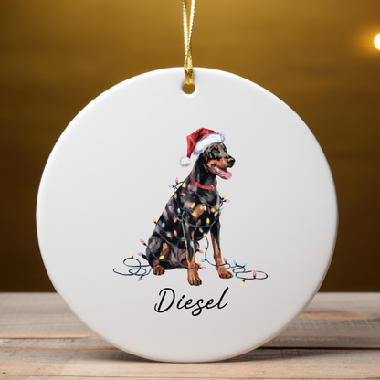 Personalized Doberman Pinscher Christmas Ornament, Custom Pet Ceramic Keepsake