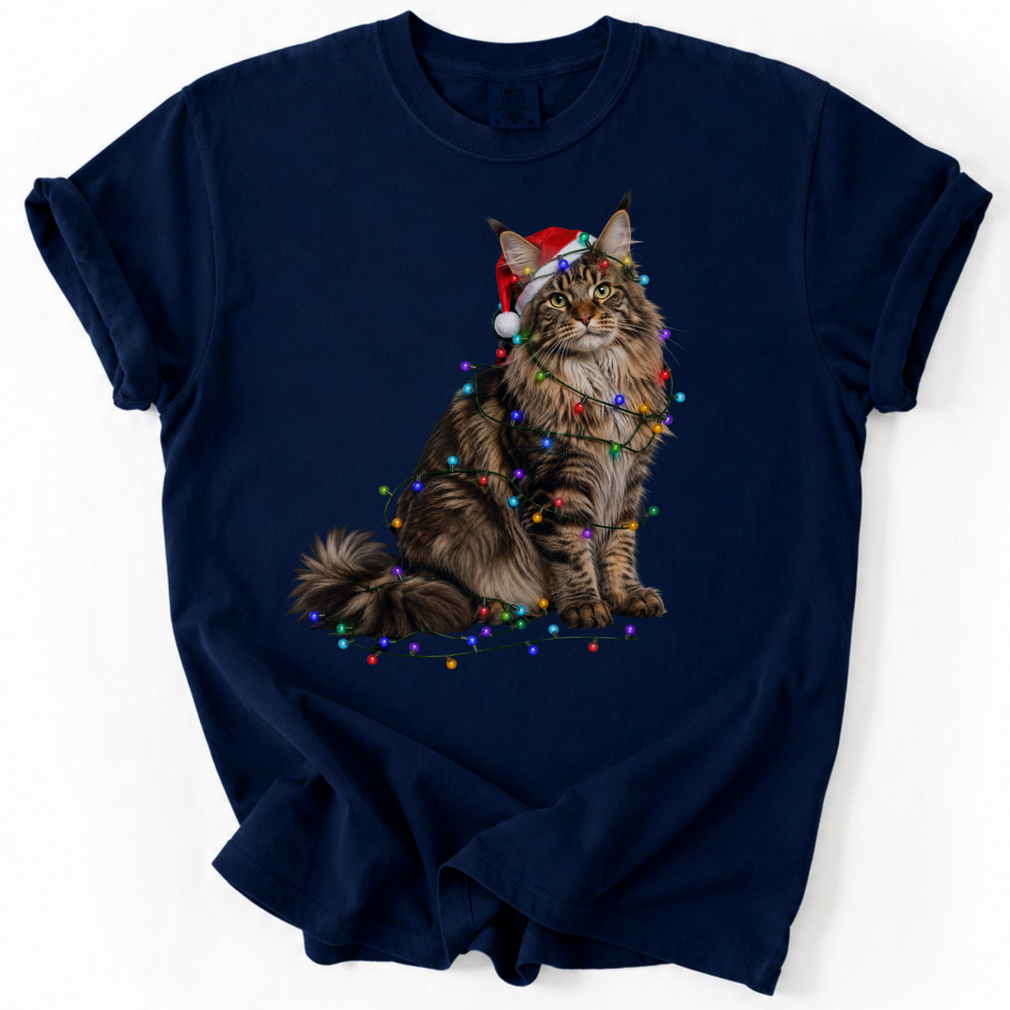 Maine Coon Christmas Lights Shirt, Comfort Colors Holiday Cat Lover Tee