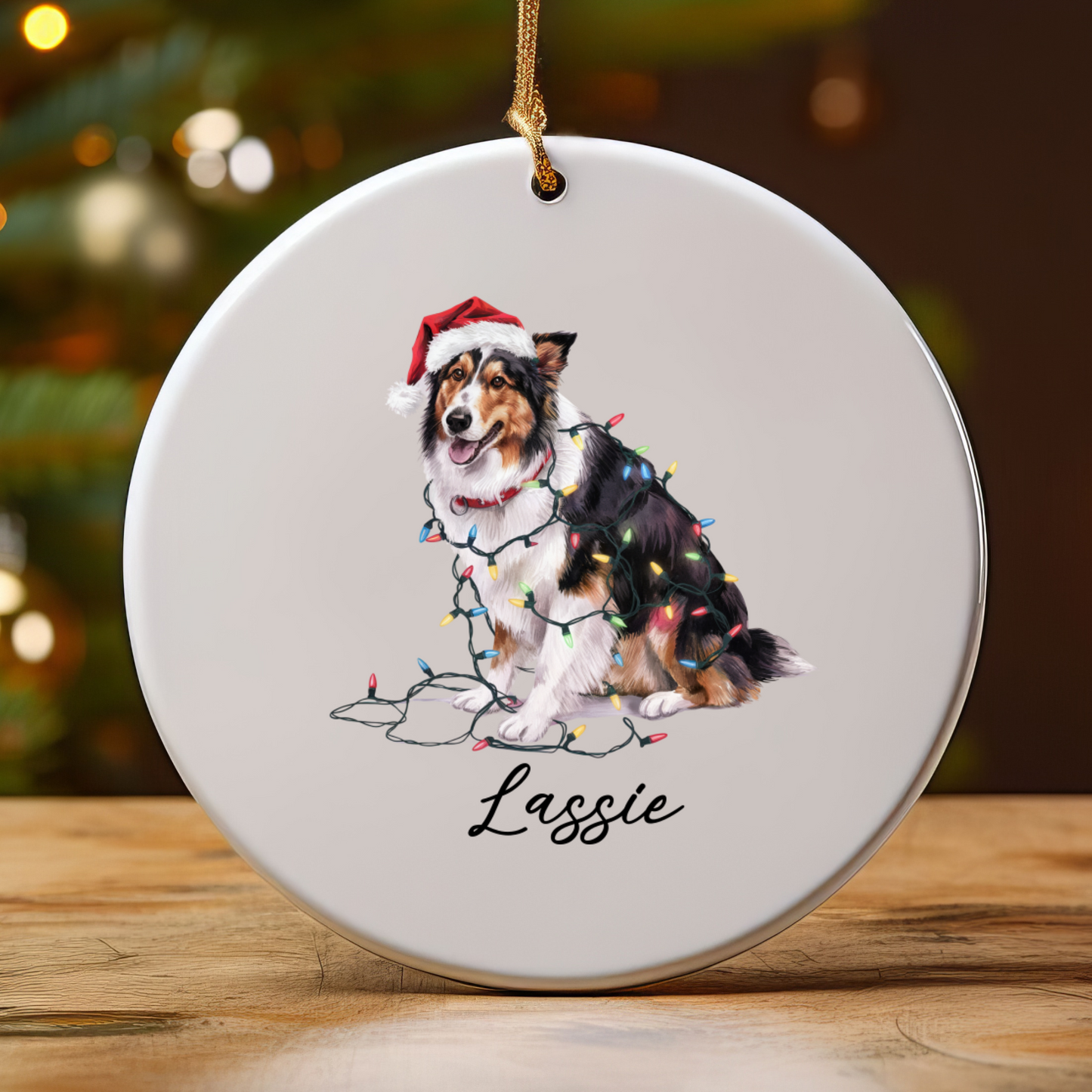 Personalized Collie Christmas Ornament, Custom Dog Ornament, Pet Name Holiday Keepsake