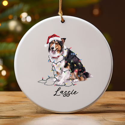 Personalized Collie Christmas Ornament, Custom Dog Ornament, Pet Name Holiday Keepsake