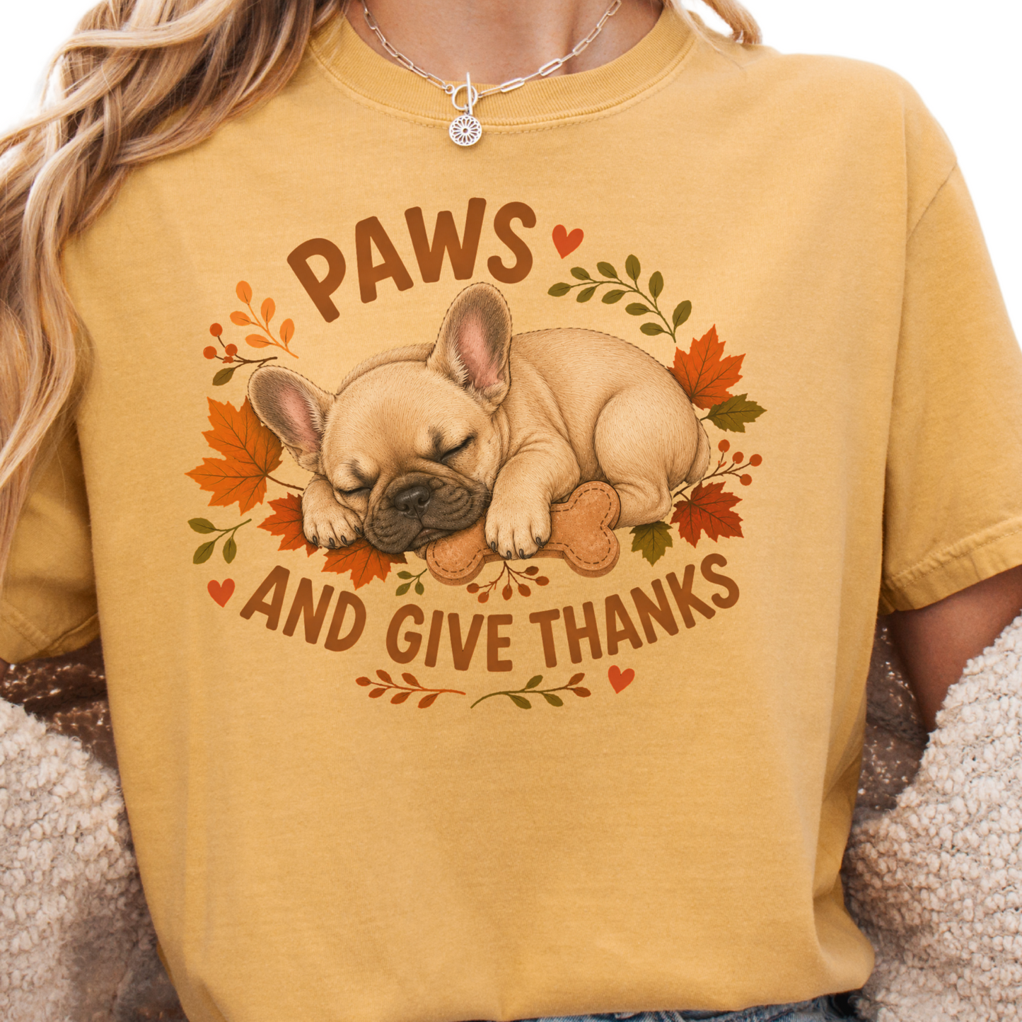 French Bulldog Thanksgiving Shirt, Paws Give Thanks Tee, Fall Frenchie Dog Lover Gift