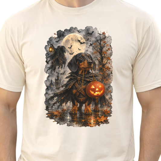 Black & Tan Dachshund Headless Horseman Inspired Halloween Comfort Colors Shirt