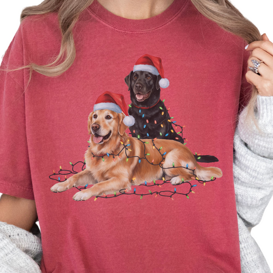 Festive Holiday Christmas Dog Shirt, Santa Hat Labrador Tee, Labrador Golden Retriever Shirt, Christmas Gift for Dog Lovers