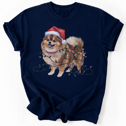 Pomeranian Christmas Lights Shirt, Festive Holiday Tee for Fluffy Dog Lovers