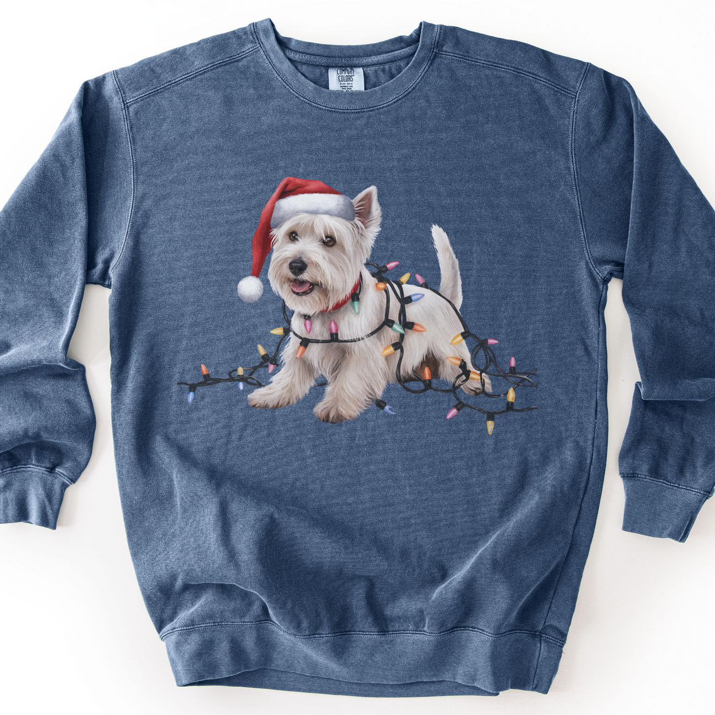 West Highland Terrier Christmas Lights Sweatshirt, Festive Dog Mom Holiday Sweater