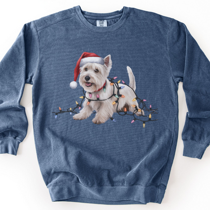 West Highland Terrier Christmas Lights Sweatshirt, Festive Dog Mom Holiday Sweater