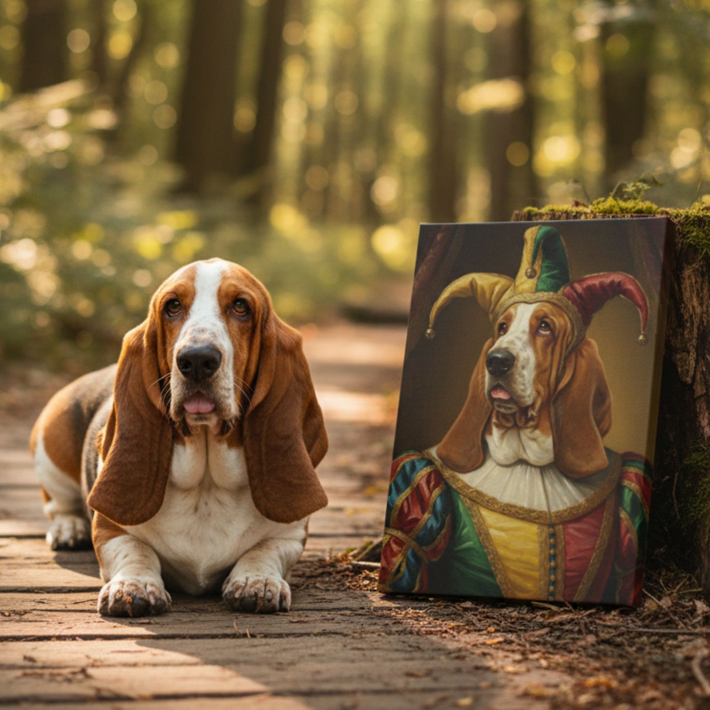 Personalized Jester Dog Portrait, Custom Renaissance Pet Art Canvas