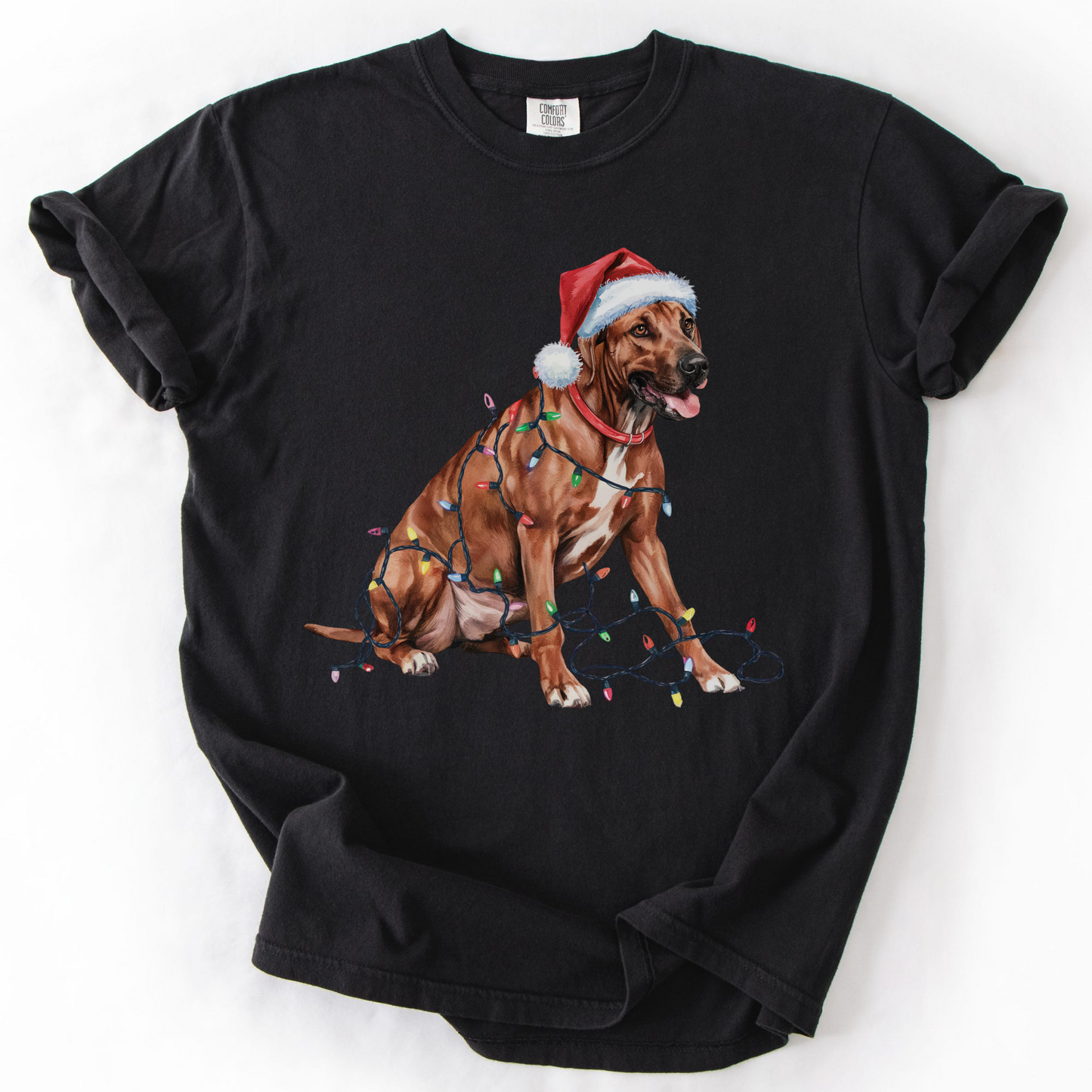 Rhodesian Ridgeback Christmas Lights Shirt, Festive Holiday Tee for Ridgeback Fans