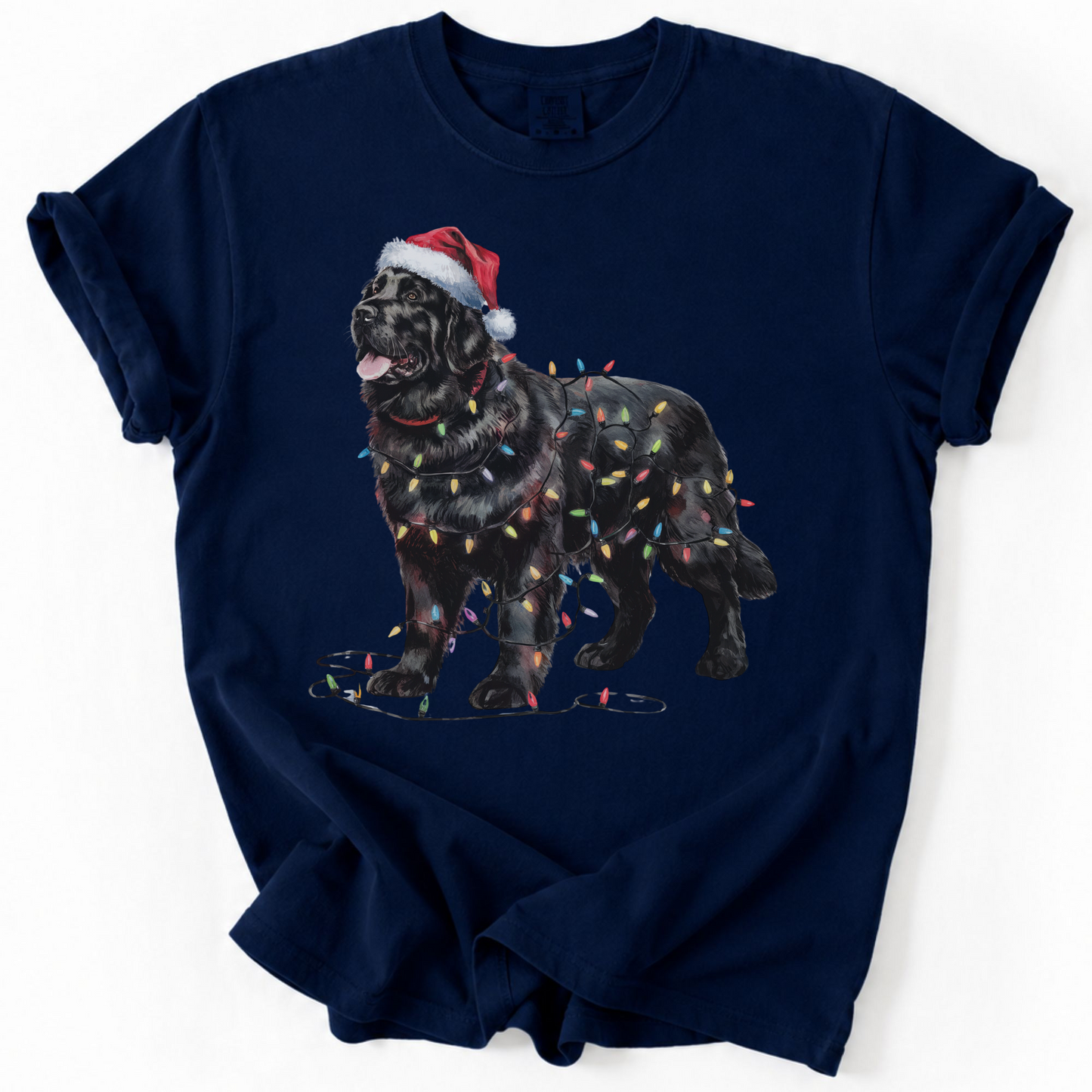 Black Newfoundland Christmas Lights Shirt, Cozy Holiday Tee for Gentle Giant Lovers