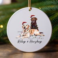 Load image into Gallery viewer, Chocolate and Yellow Labradors Ornament, Personalized Dog Christmas Decor
