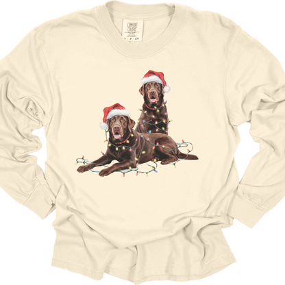 Chocolate Lab Christmas Lights Long Sleeve Shirt, Dog Lover Gift