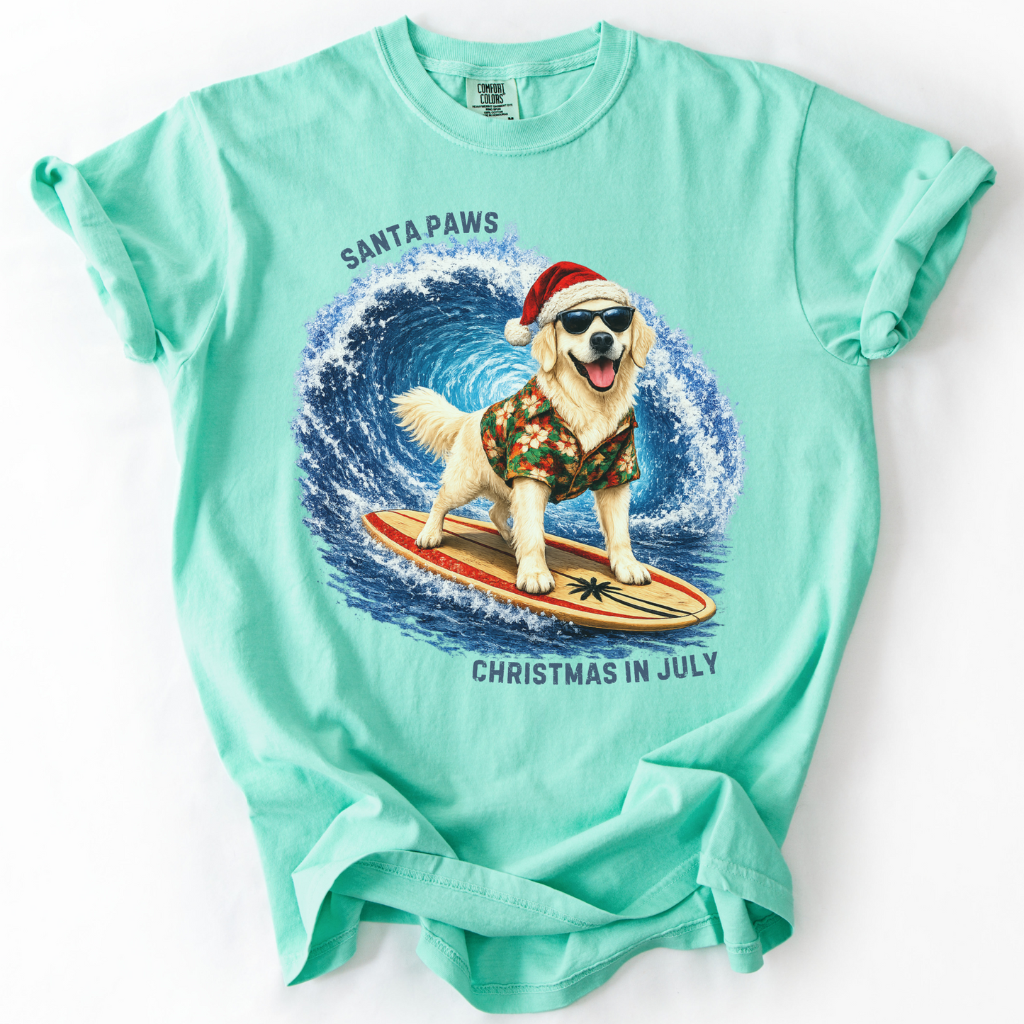Christmas in July Gift for English Cream Golden Retriever Lovers, Santa Paws Beach Shirt