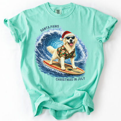 Christmas in July Gift for English Cream Golden Retriever Lovers, Santa Paws Beach Shirt