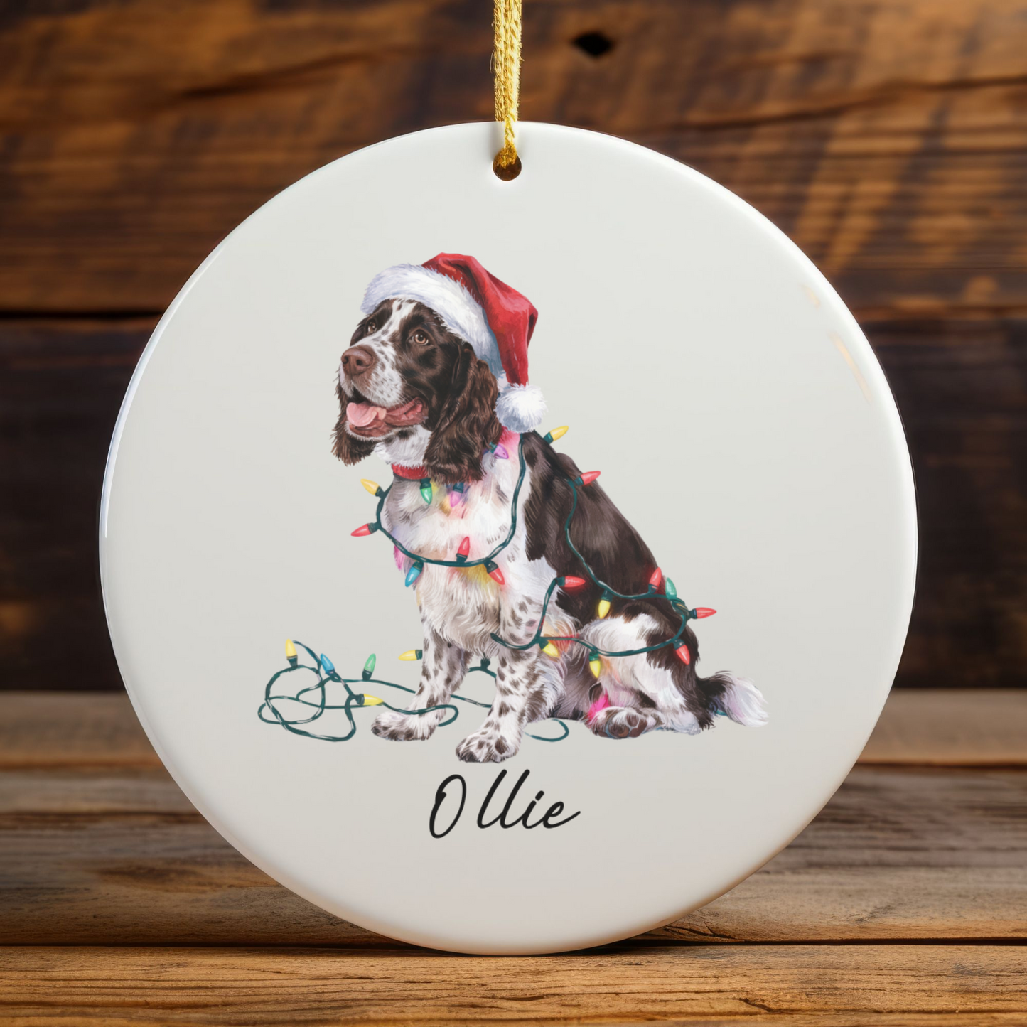 Personalized Brown Springer Spaniel Ornament, Christmas Dog Ornament