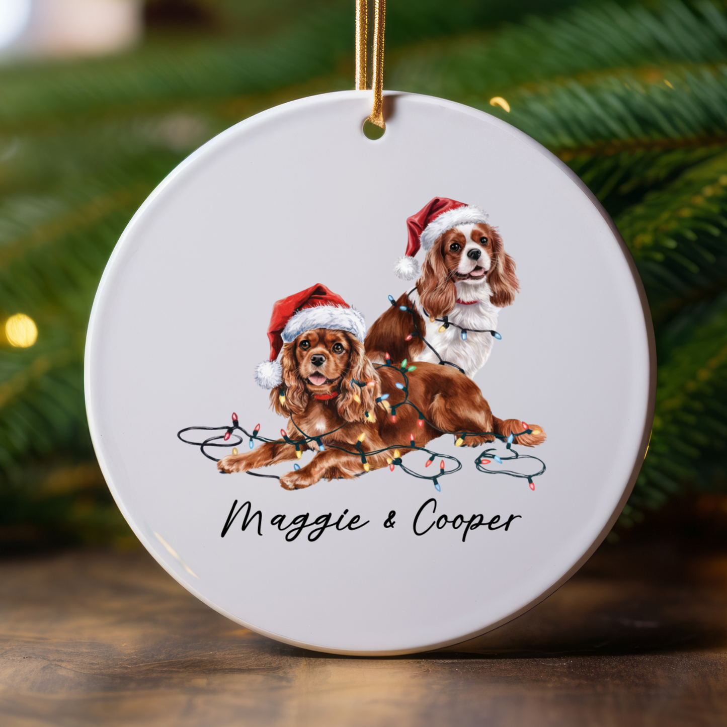 Cavalier King Charles Spaniel Christmas Ornament, Personalized Dog Name Keepsake, Ceramic Pet Lover Gift