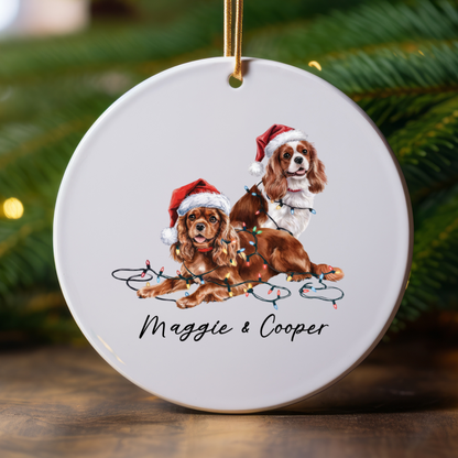 Cavalier King Charles Spaniel Christmas Ornament, Personalized Dog Name Keepsake, Ceramic Pet Lover Gift