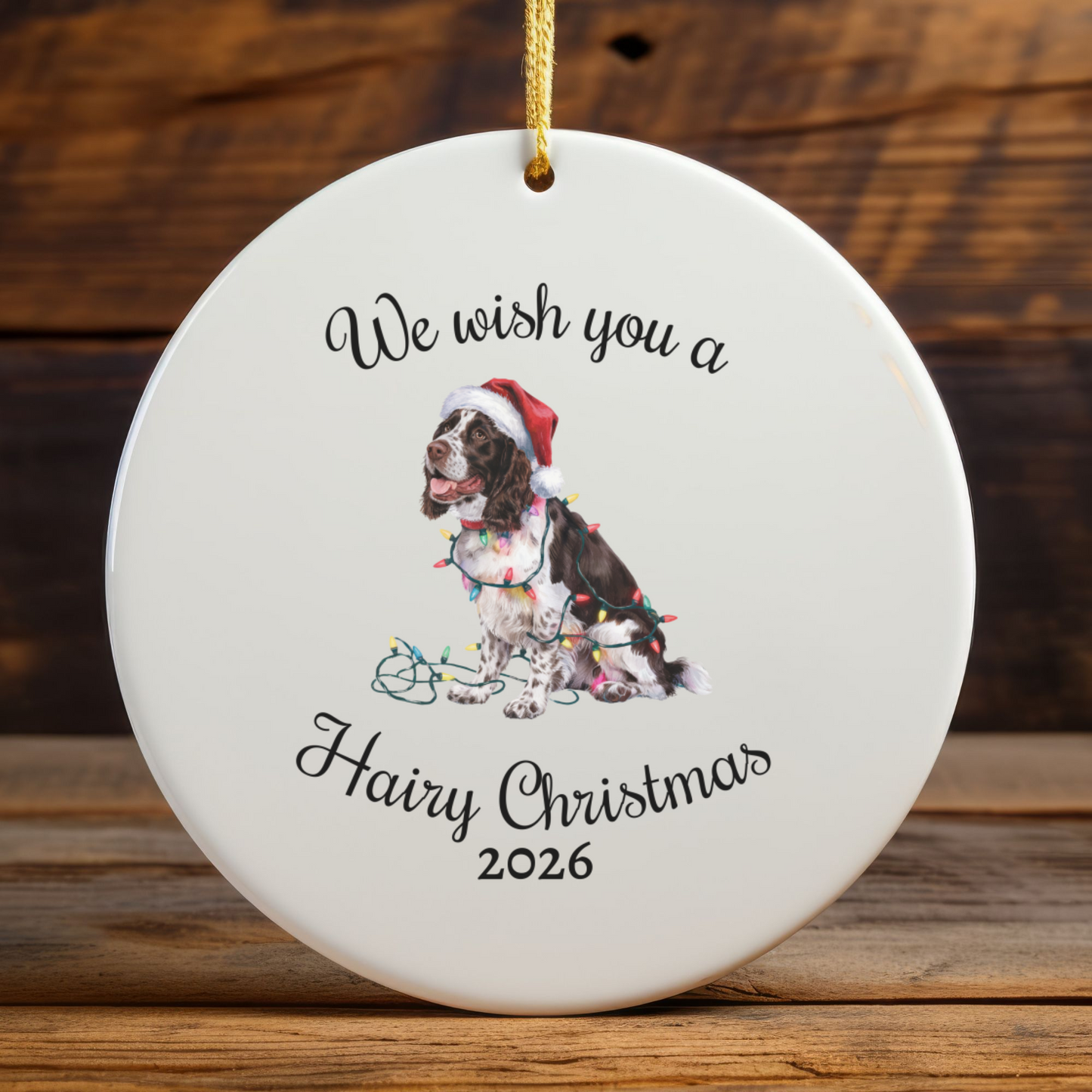 Christmas Brown Springer Spaniel Ornament, Christmas Lights Dog Keepsake