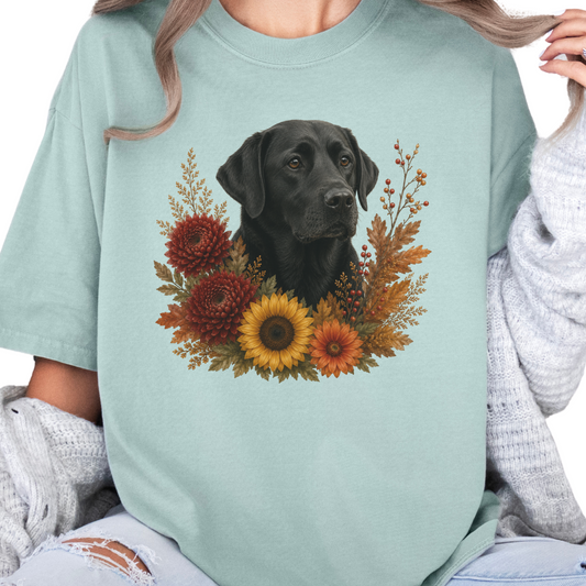 Black Labrador Autumn Floral Shirt