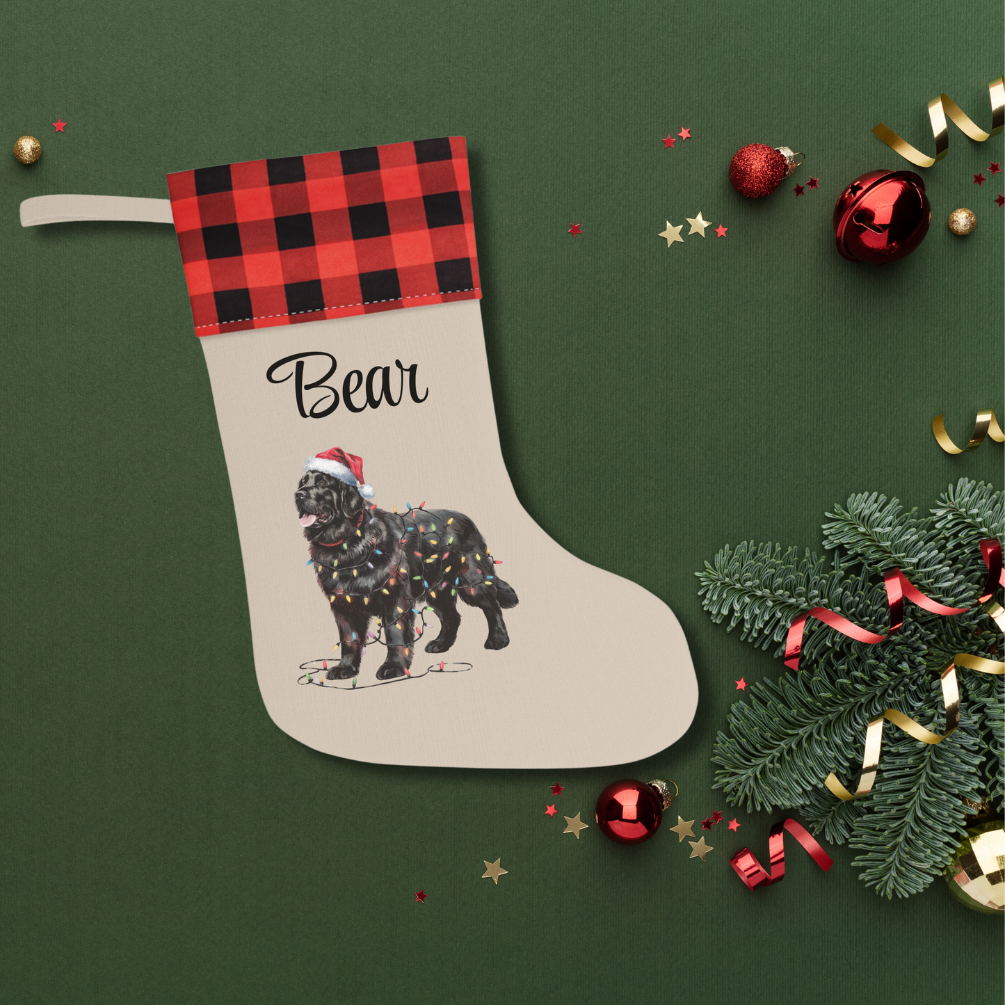 Personalized Black Newfoundland Christmas Stocking, Holiday Decor Gift for Pet Lovers