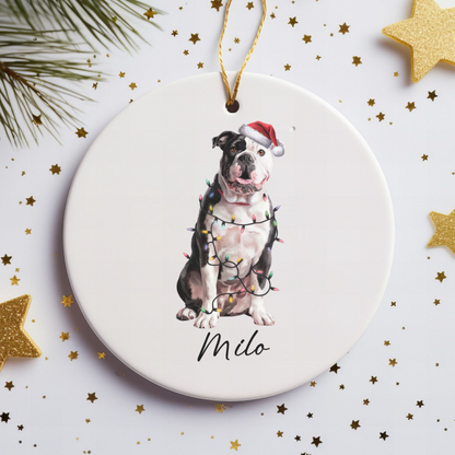 Personalized American Bulldog Christmas Ornament, Dog Name Holiday Decor