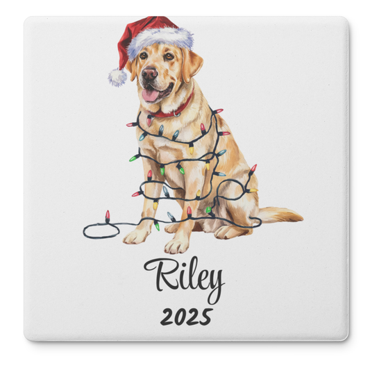 Personalized Yellow Lab Dog Christmas Lights Coasters