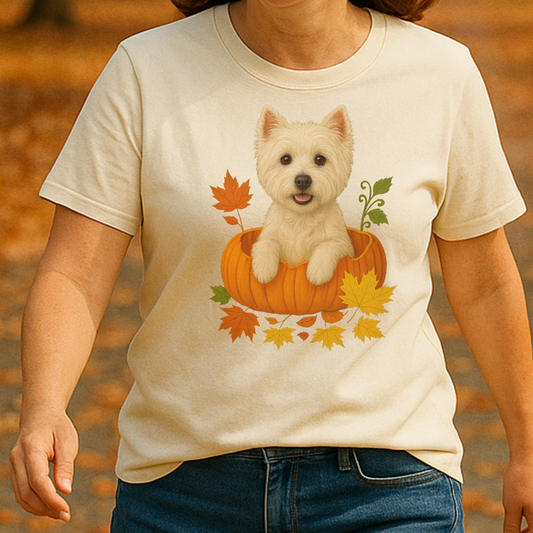 Westie Pumpkin Shirt, Cute Fall Dog Lover Tee Featuring West Highland White Terrier