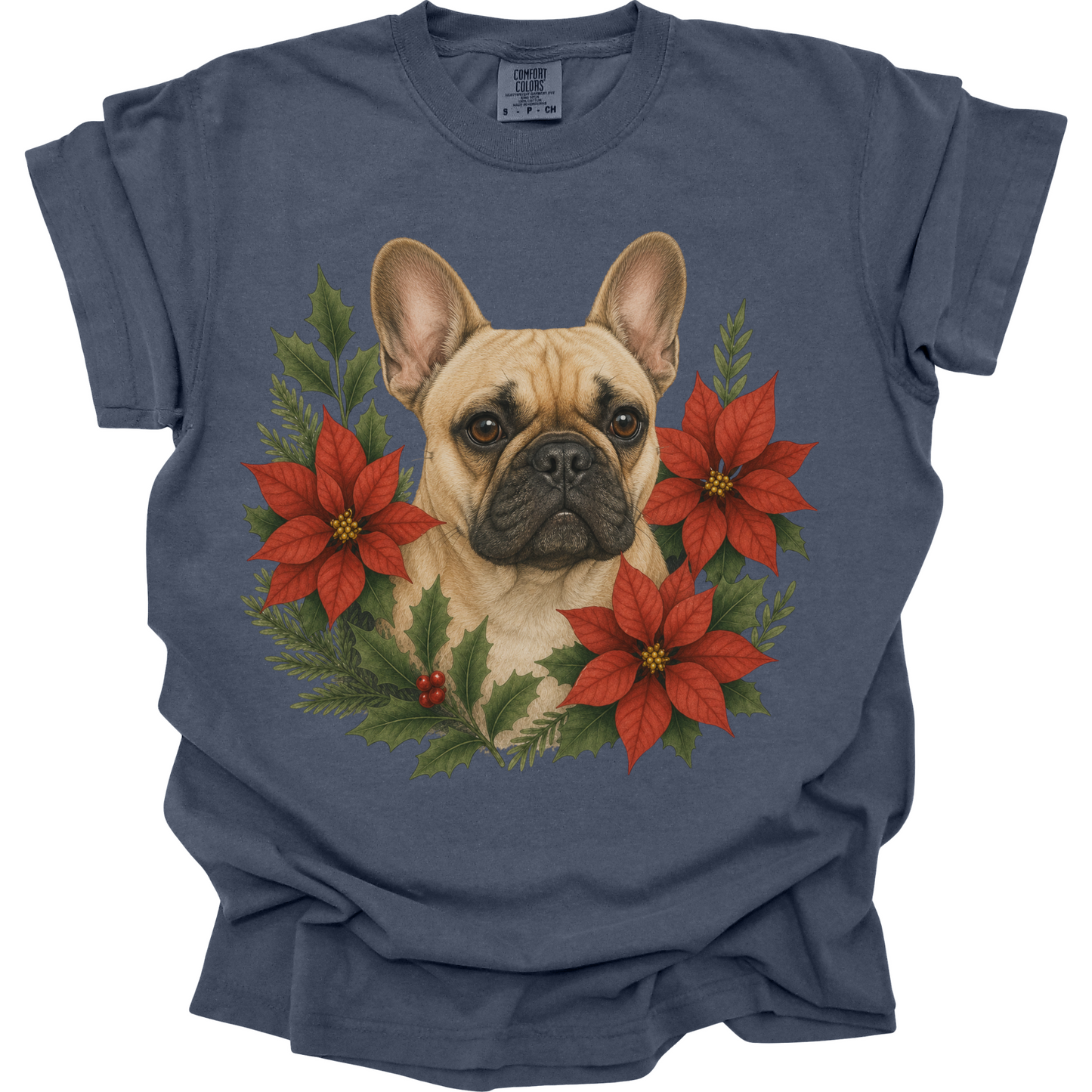 French Bulldog Christmas Shirt, Poinsettia Frenchie Mom Holiday Tee