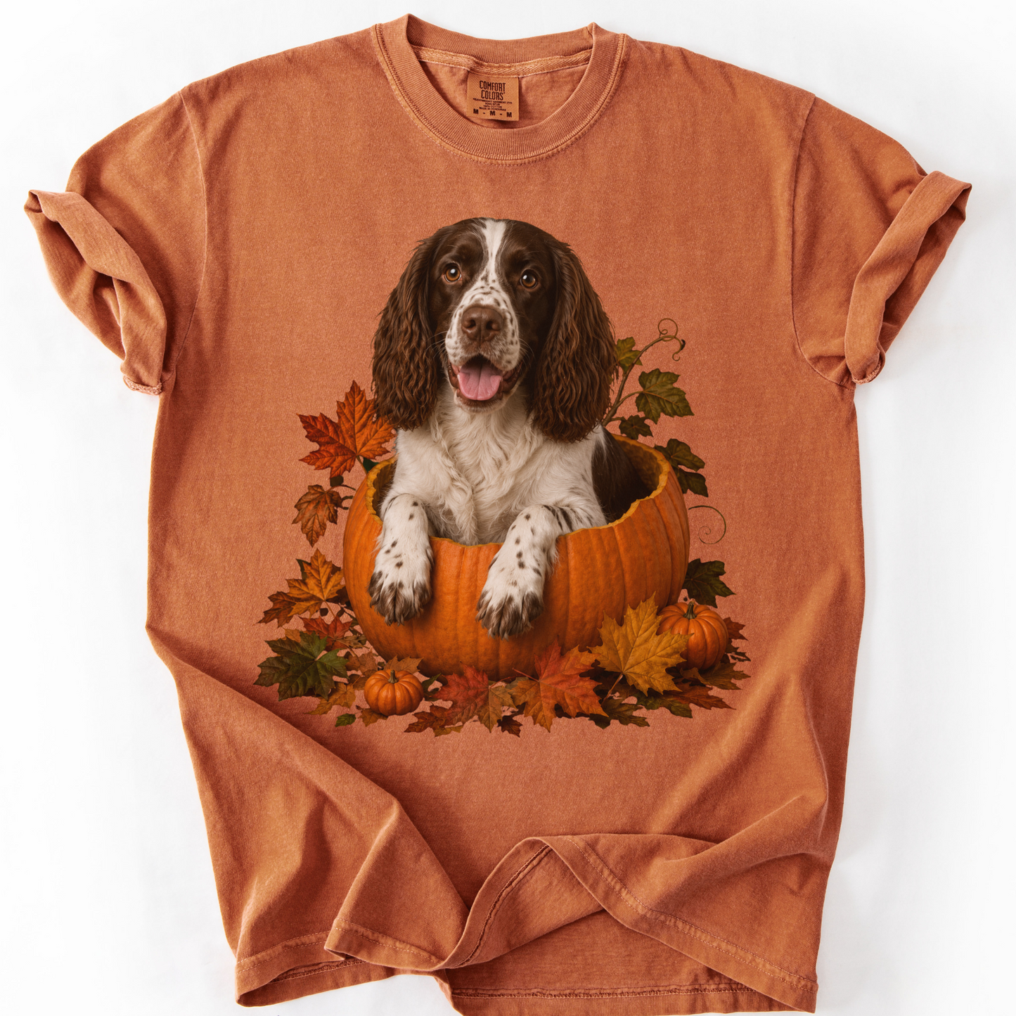 English Springer Spaniel in Pumpkin Fall Shirt, Cute Autumn Dog Tee for Spaniel Lovers