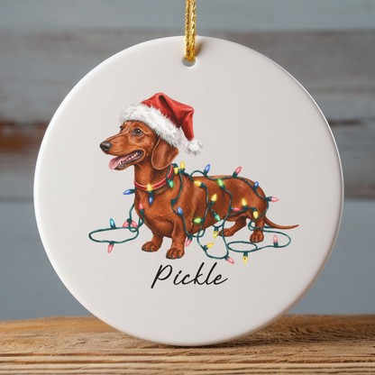 Personalized Red Dachshund Ornament, Dog Christmas Ornament, Custom Pet Name Holiday Decor Gift