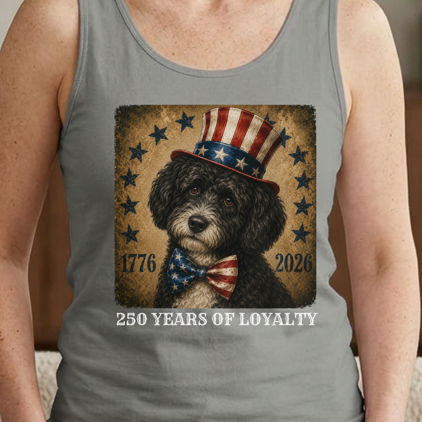Black Portuguese Water Dog Patriotic Tank Top, 250 Years Loyalty