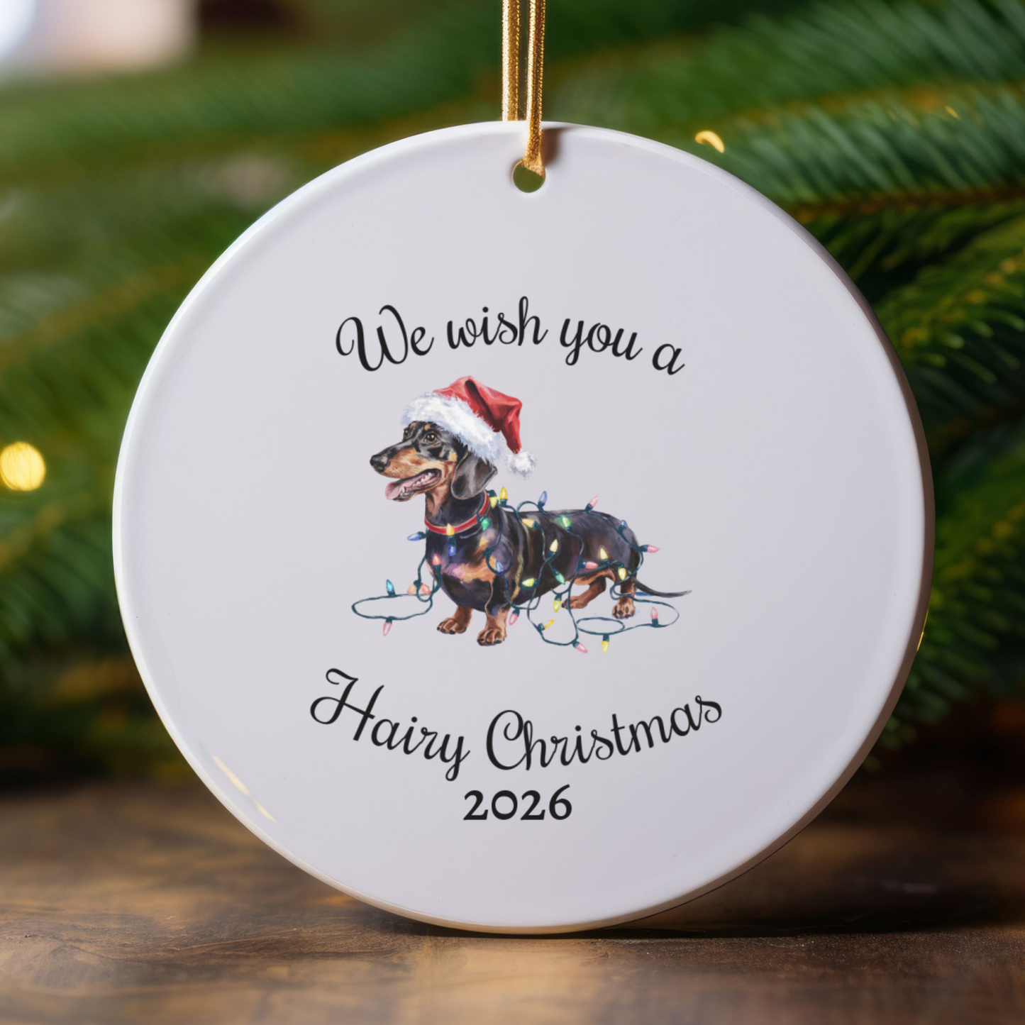 Christmas Dachshund Ornament, Christmas Lights Dog Keepsake