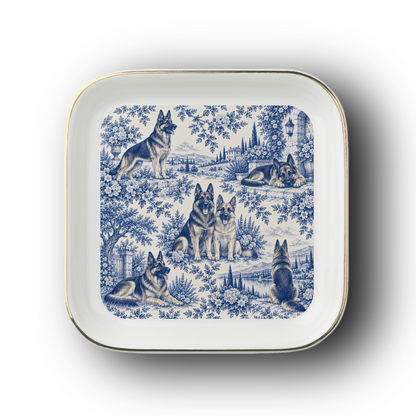 German Shepherd Jewelry Dish, Blue Toile Dog Ring Dish, Shepherd Lover Gift, Trinket Tray