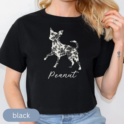 Personalized Chihuahua Silhouette Shirt with Name, Custom Floral Pet T-Shirt Gift for Dog Lovers, Toile Comfort Color Tee, Chinoiserie Shirt