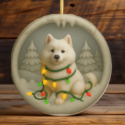 Personalized Samoyed Christmas Ornament, 3D Clay-Style Dog Keepsake with Lights