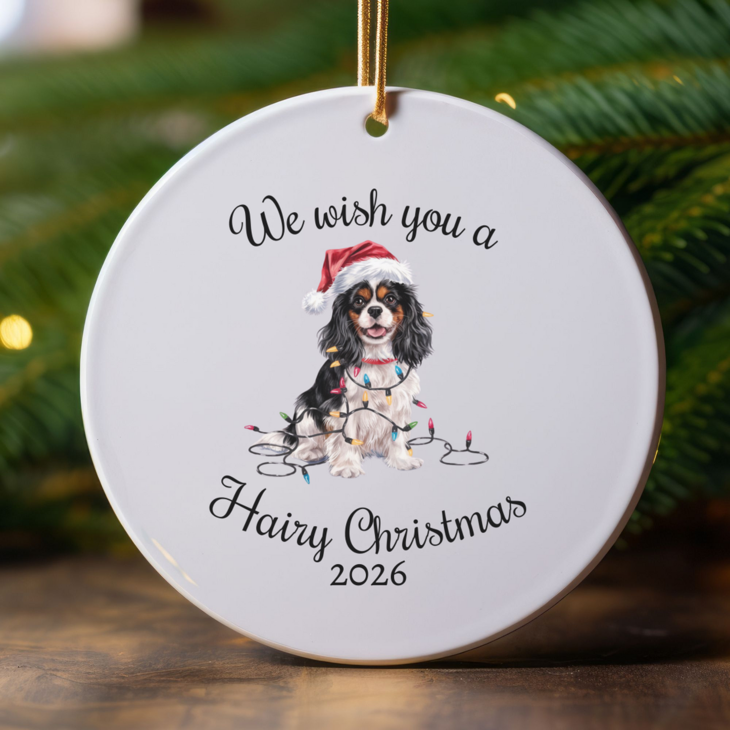 Tri-color Cavalier King Charles Spaniel Ornament, Funny Dog Lover Gift, Pet Holiday