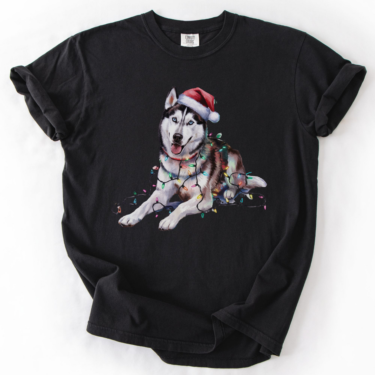 Siberian Husky Christmas Lights Shirt, Festive Holiday Tee for Husky Lovers