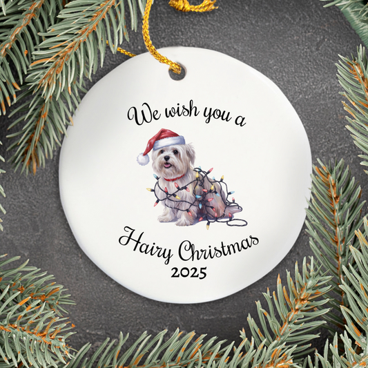 Christmas Maltese Ornament, Christmas Lights Dog Keepsake