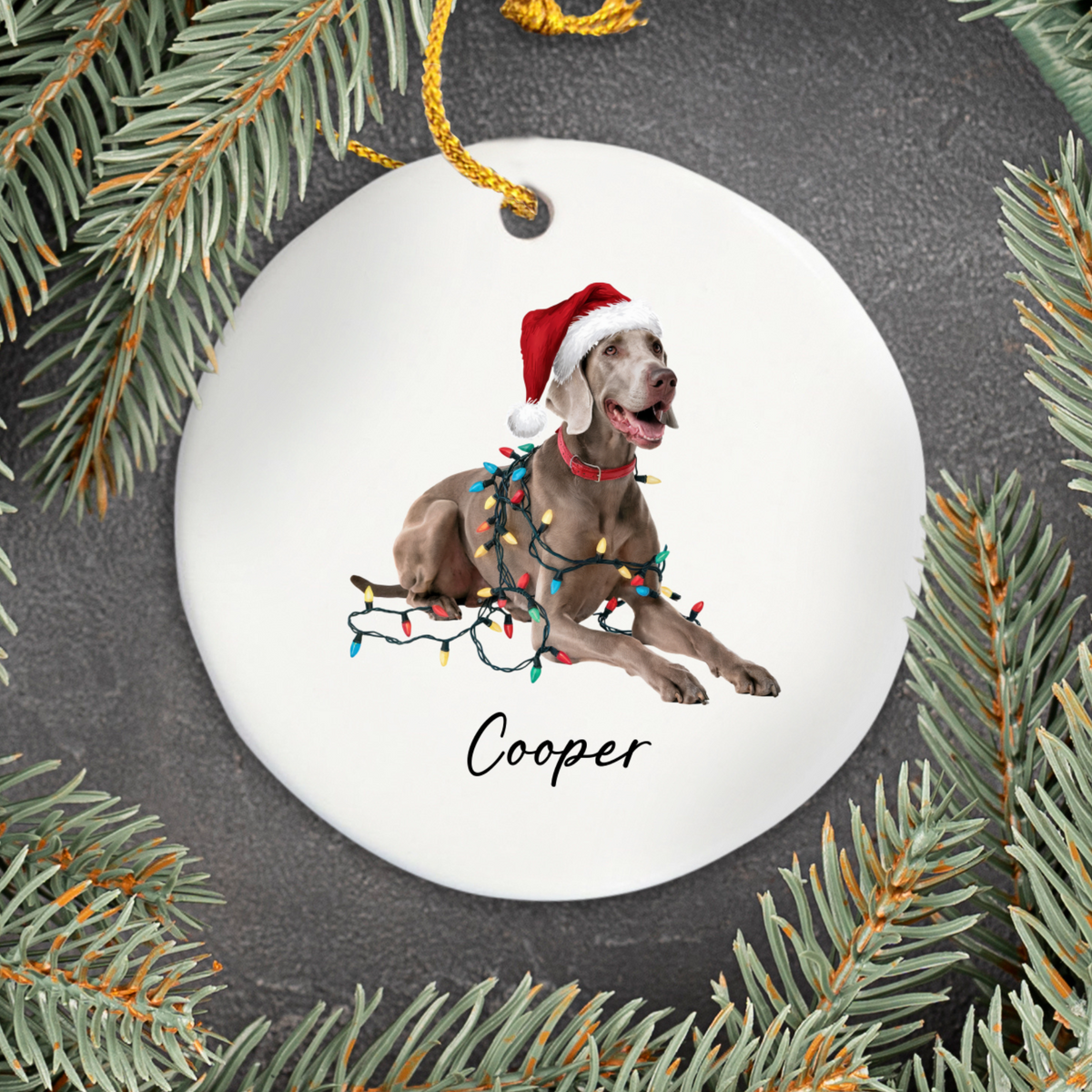 Weimaraner Ornament, Christmas Dog Gift, Personalized Pet Keepsake, Holiday Decor, Custom Dog Ornament, Weimaraner Christmas