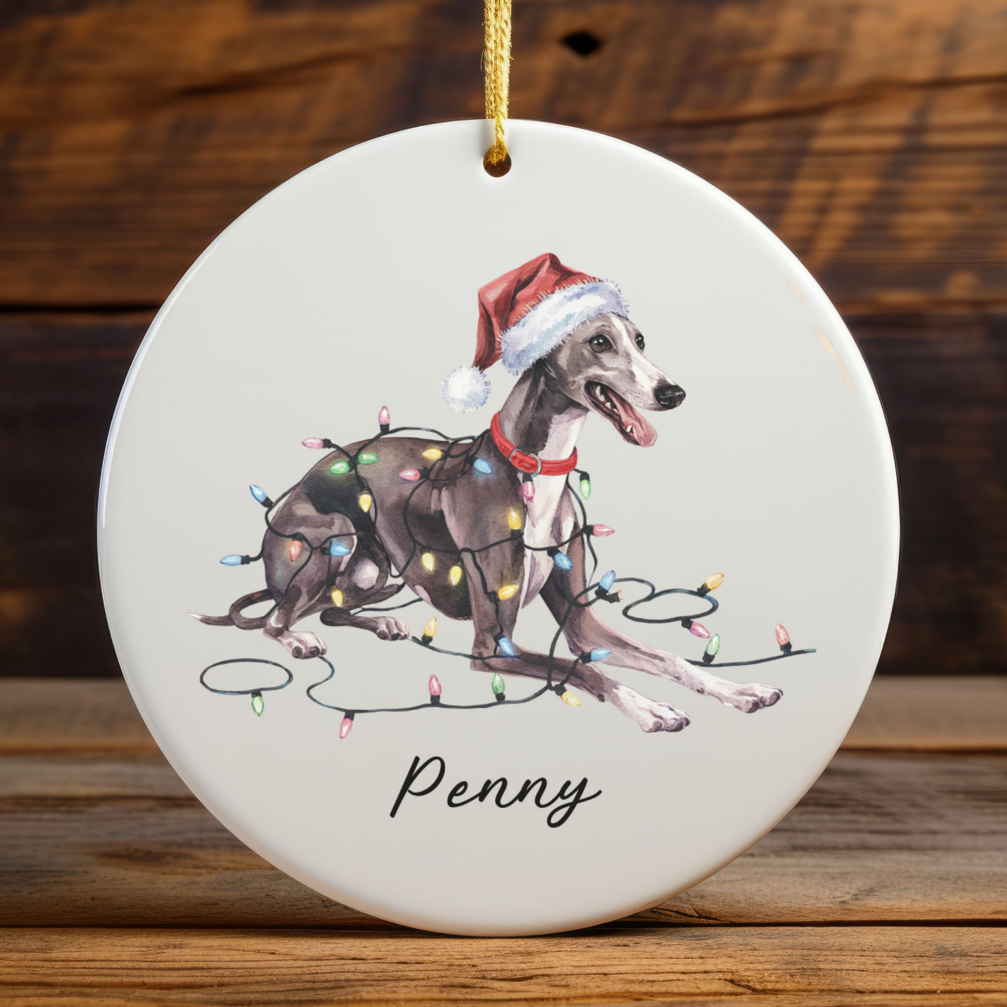 Personalized Greyhound Christmas Ornament, Ceramic Dog Lover Gift, Holiday Pet Keepsake