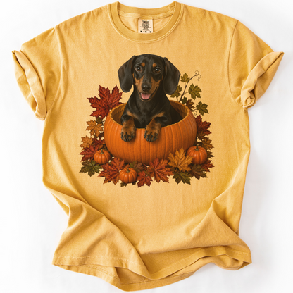 Black and Tan Dachshund Pumpkin Shirt Fall Dog Lover Autumn Comfort Colors Graphic Tee Gift Apparel