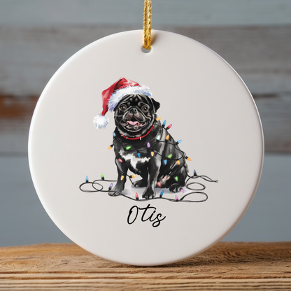 Black Pug Ornament, Personalized Pet Keepsake