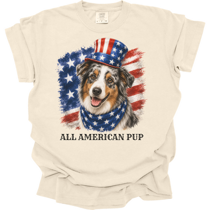 Patriotic Australian Shepherd Tee, All American Pup Shirt, Fourth of July Dog Shirt