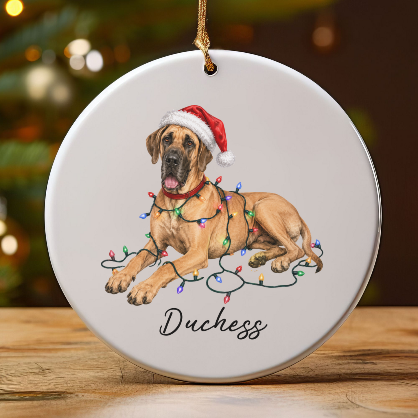 Personalized Fawn Great Dane Christmas Ornament, Festive Dog Keepsake