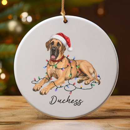 Personalized Fawn Great Dane Christmas Ornament, Festive Dog Keepsake