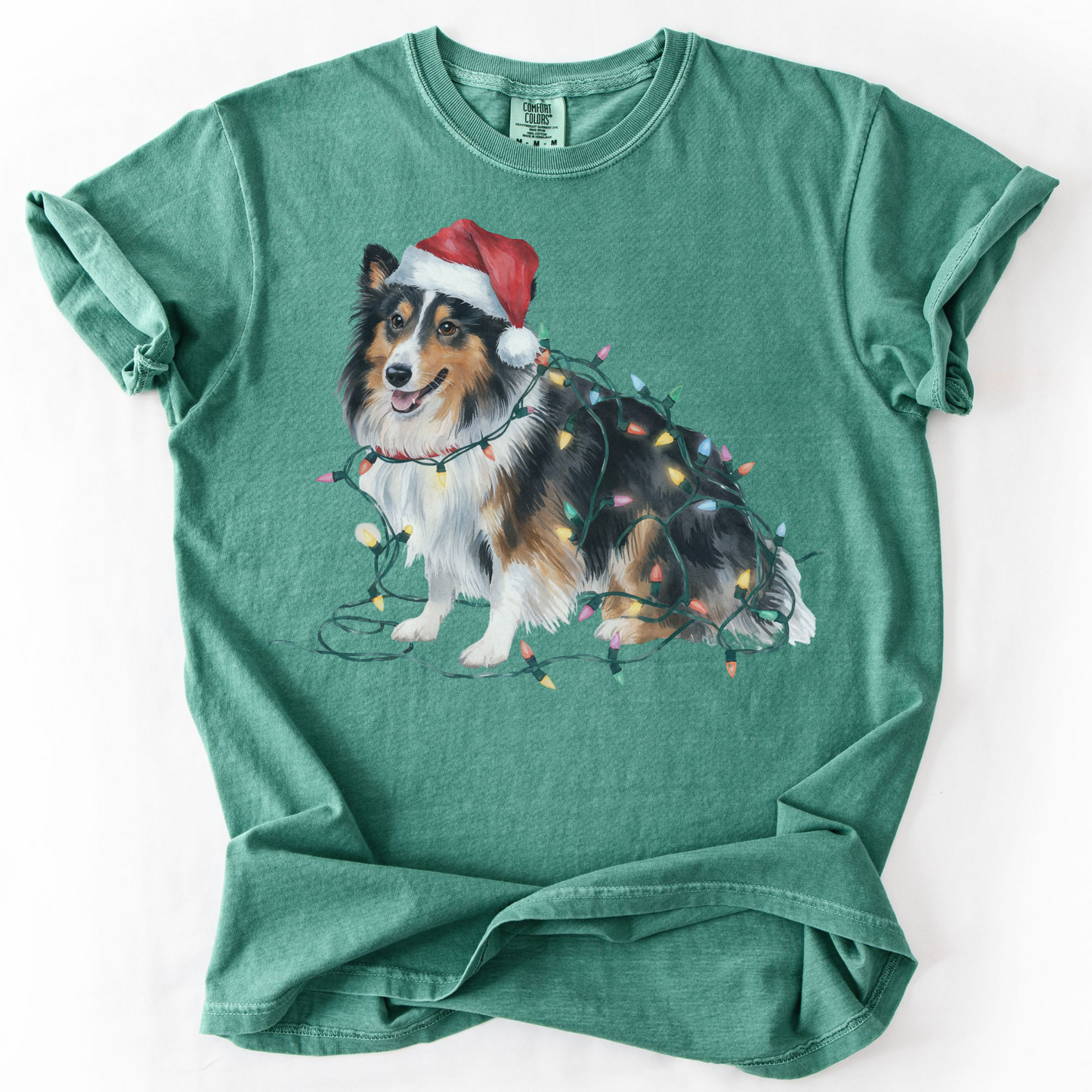 Shetland Sheepdog Christmas Lights Shirt, Festive Holiday Tee for Sheltie Lovers