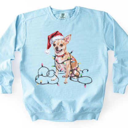 Tan Chihuahua Christmas Lights Sweatshirt
