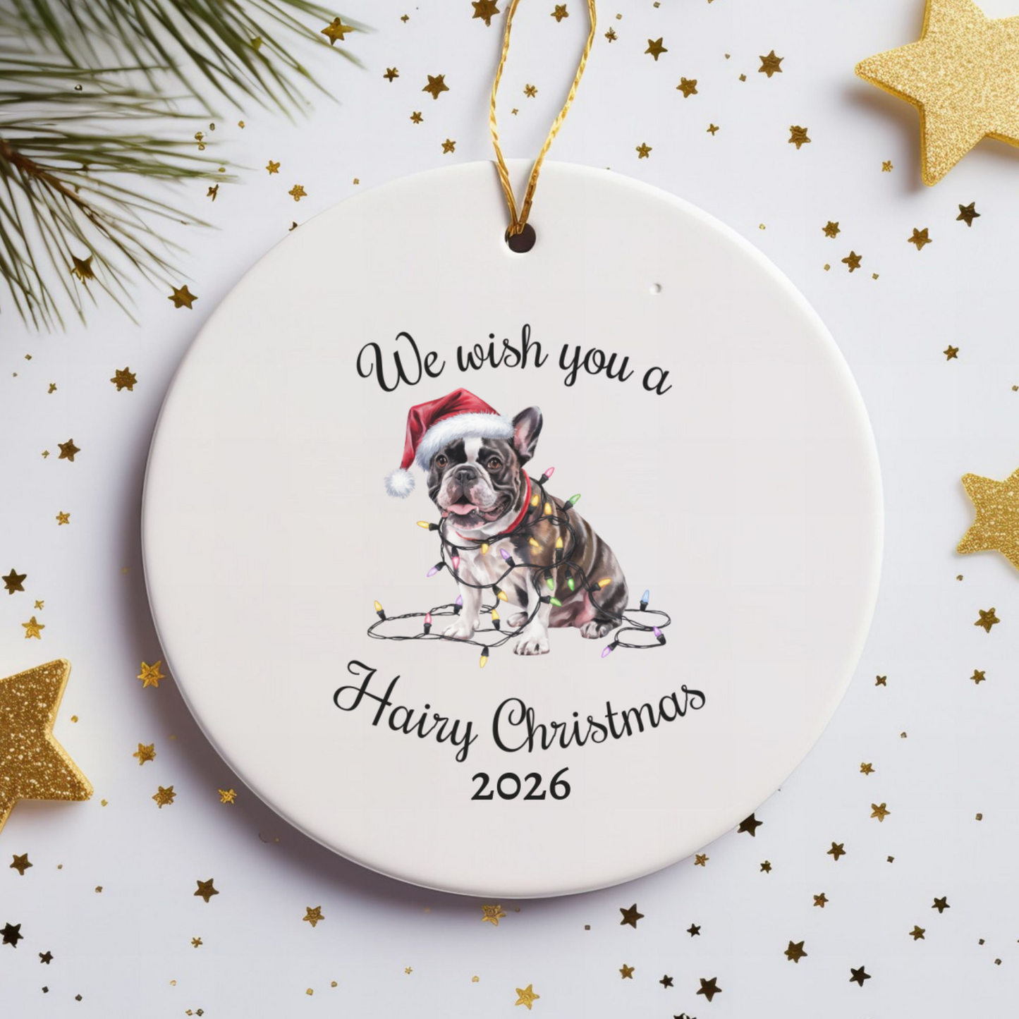 Christmas French Bulldog Ornament, Christmas Lights Dog Keepsake