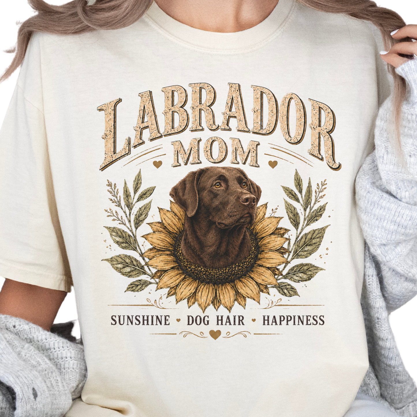 Chocolate Lab Mom Shirt, Labrador Retriever Sunflower Tee, Vintage Dog Lover Gift