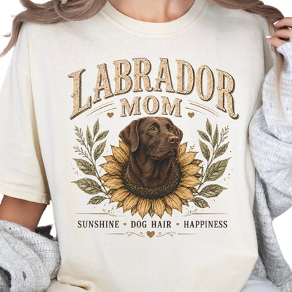Chocolate Lab Mom Shirt, Labrador Retriever Sunflower Tee, Vintage Dog Lover Gift